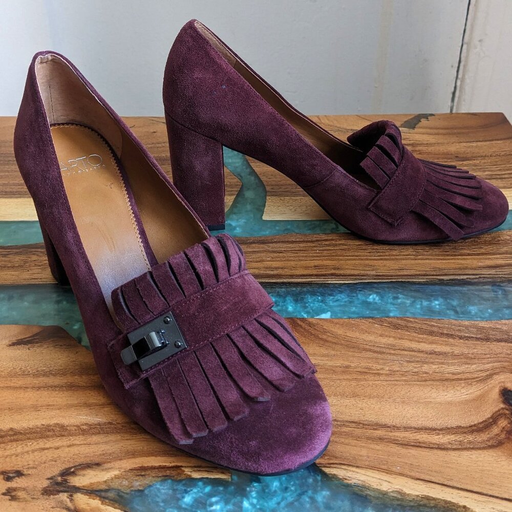 Franco Sarto Cherry Suede Fringe Block Heels